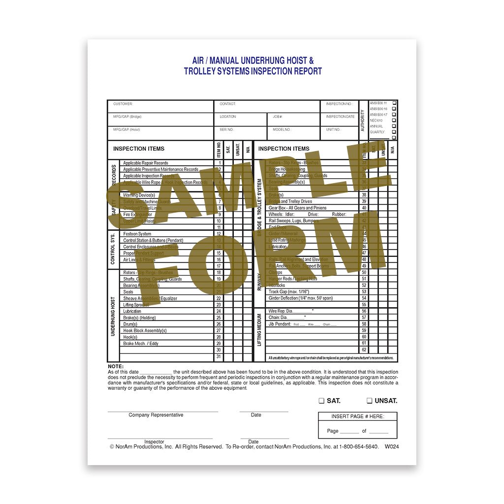Air/Manual Underhung Hoist & Trolley Inspection Form